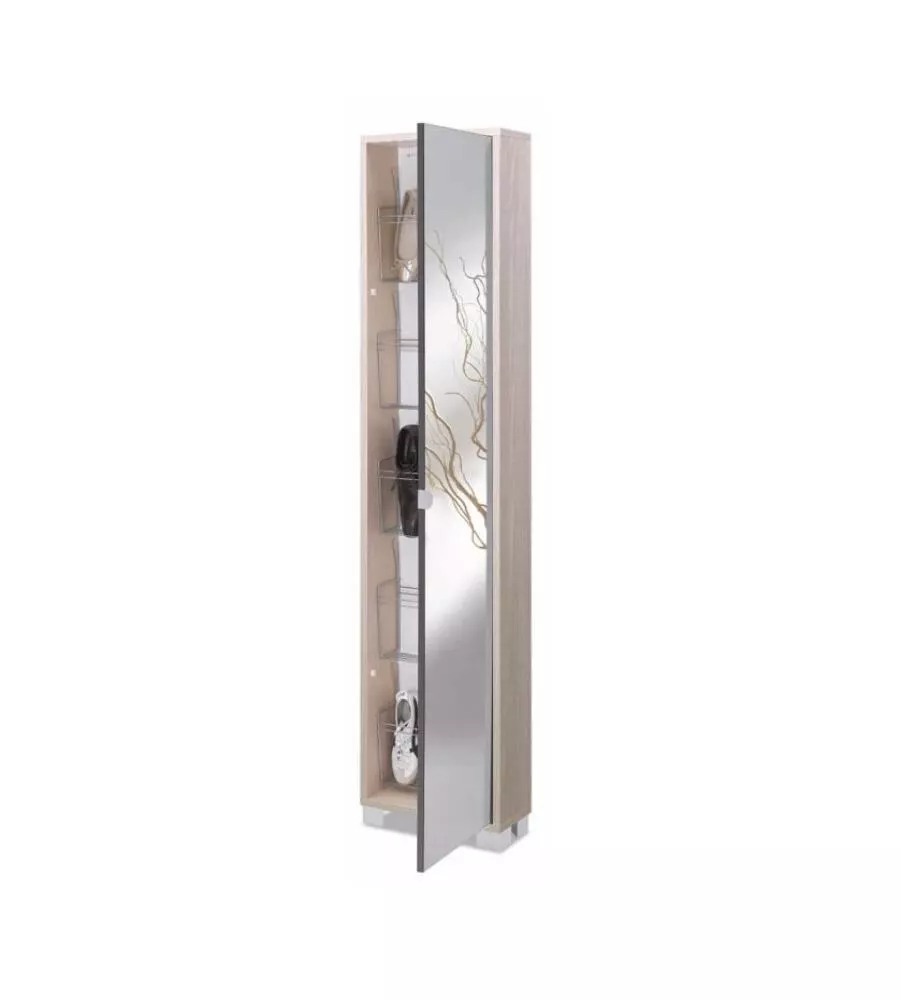 ARMADIO SCARPIERA OLMO CON ANTA A SPECCHIO, 43X190X18 CM