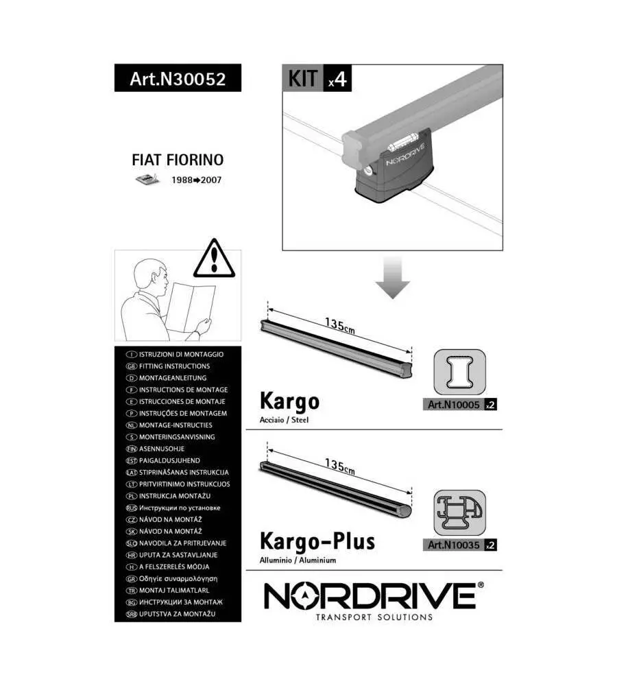 KIT ATTACCHI PER BARRE AUTO PORTATUTTO FIAT FIORINO 88>07 (2BARRE)  N30052