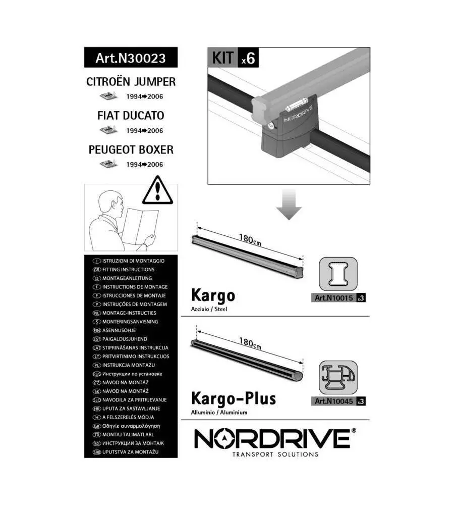 KIT ATTACCHI PER BARRE AUTO PORTATUTTO CITROEN JUMPER, FIAT DUCATO, PEUGEOT  N30023