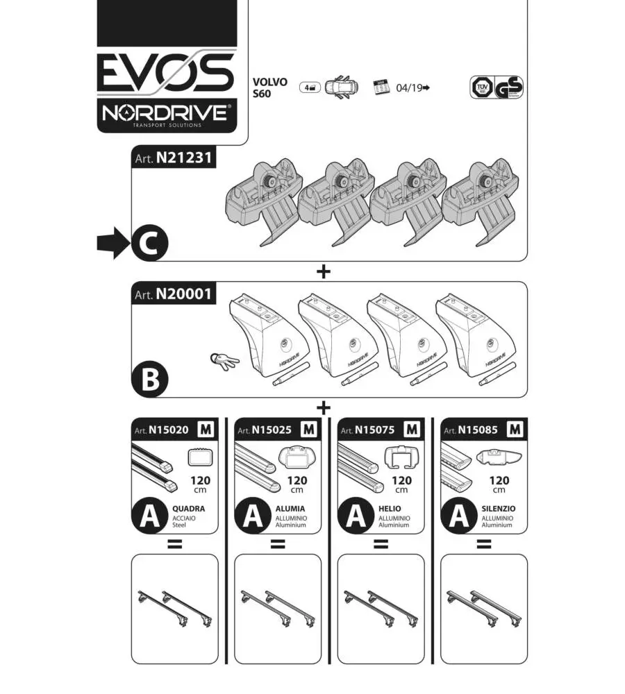 KIT ATTACCHI PER BARRE AUTO PORTATUTTO VOLVO S60 4P 19>  N21231