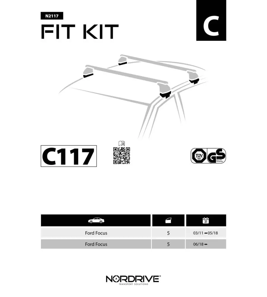 KIT ATTACCHI PER BARRE AUTO PORTATUTTO FORD FOCUS 5P 03/11>  N21117