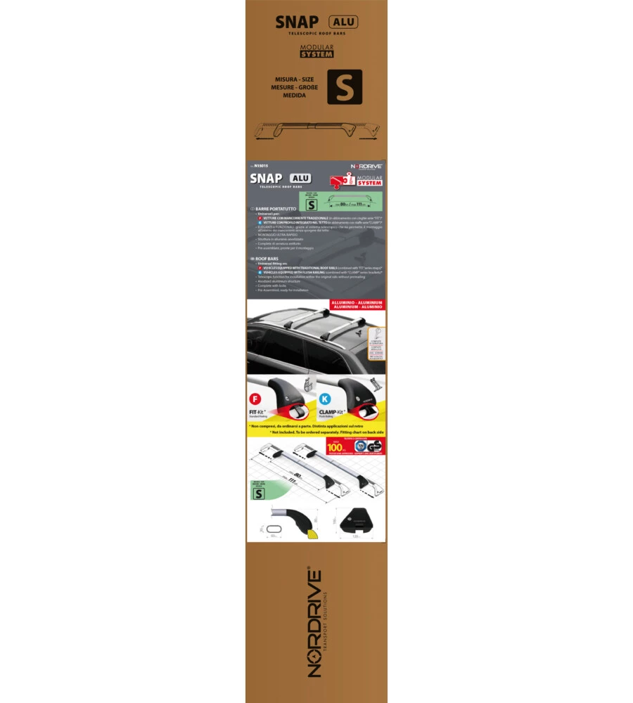 COPPIA BARRE PORTATUTTO SNAP ALU TELESCOPICHE IN ALLUMINIO - S - 80÷111 CM  N15015