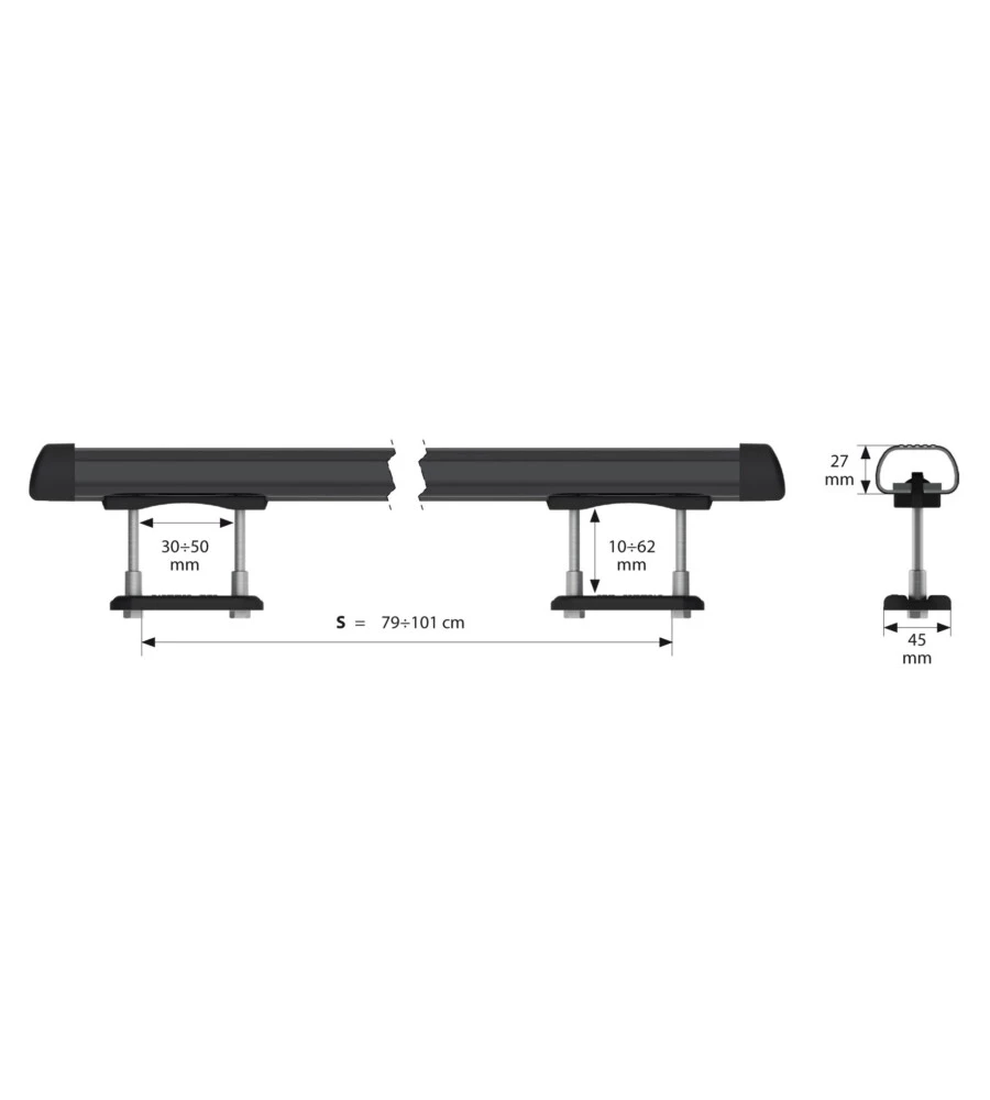 COPPIA BARRE PORTATUTTO CLUB IN ACCIAIO - S - 110 CM  N15001