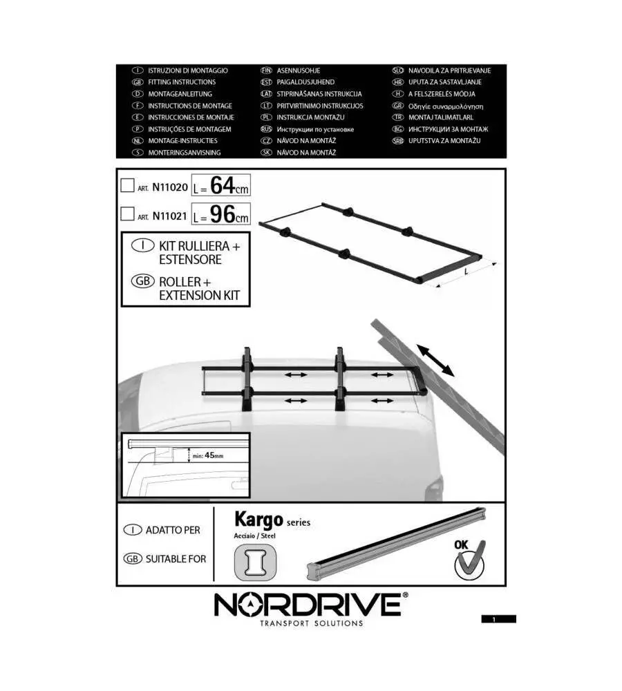 KIT RULLO POSTERIORE + ESTENSORE REGOLABILE - 64 CM  N11020