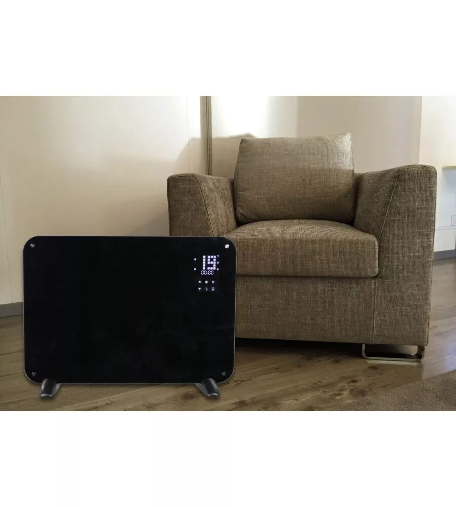 PANNELLO RISCALDANTE DA APPOGGIO "LEO" IN VETRO NERO - 1000 W