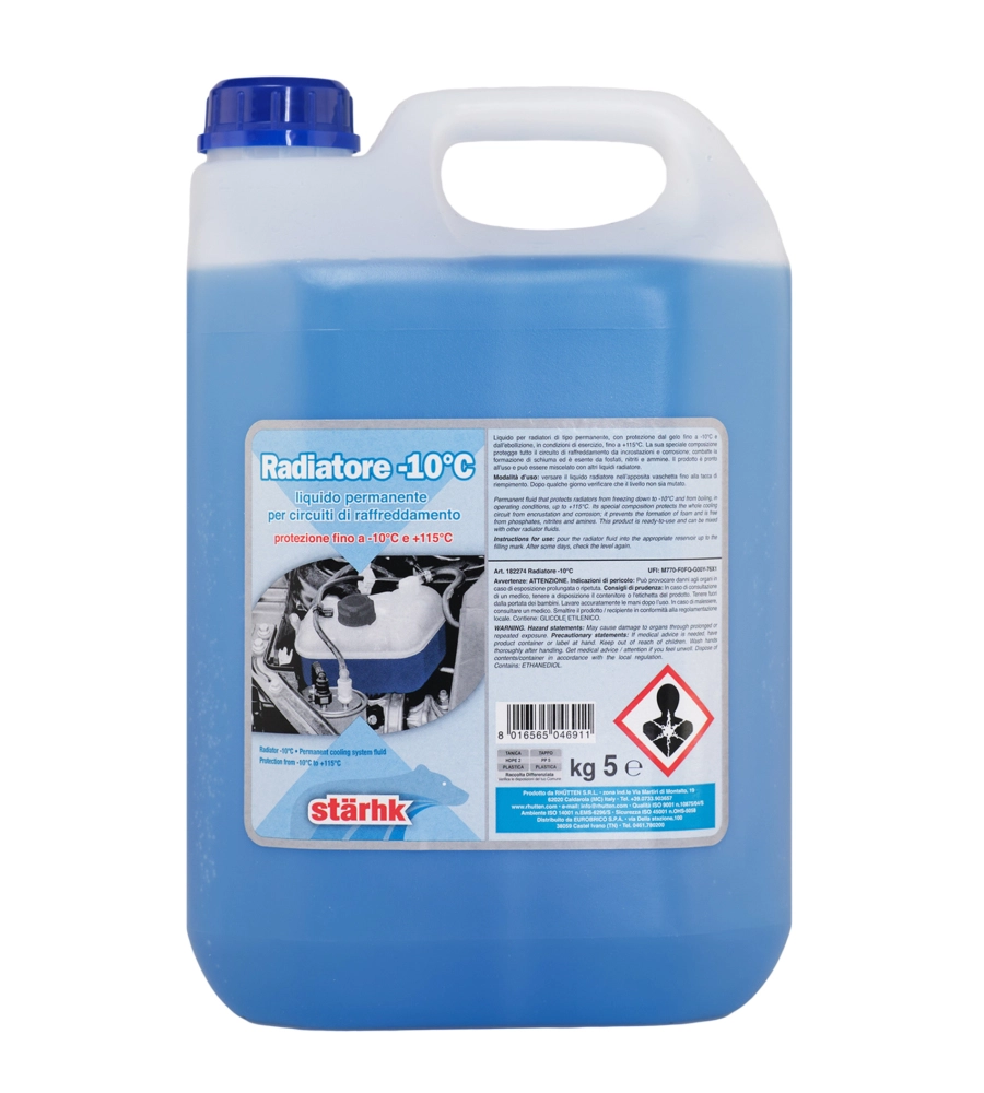 LIQUIDO PERMANENTE PER RADIATORE AUTO STARHK -10°C, FORMATO 5 KG
