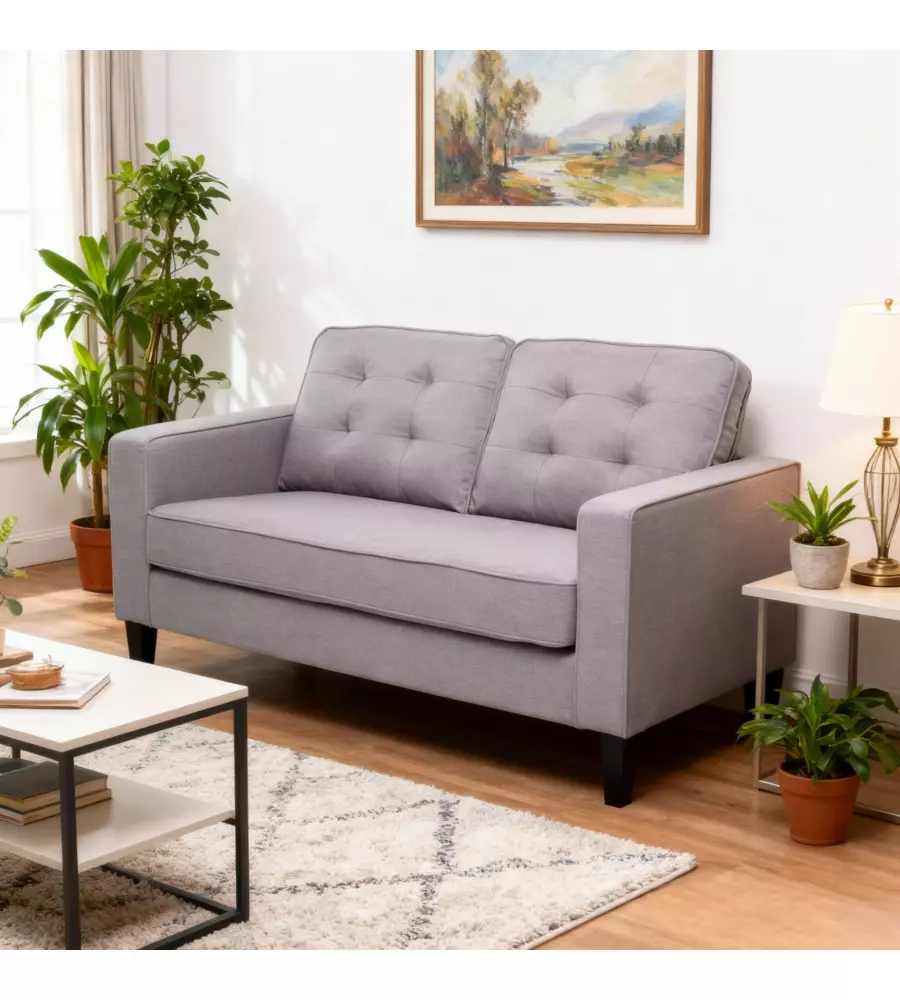 DIVANO 2 POSTI "RIVER" TESSUTO GRIGIO 145X78X95 CM