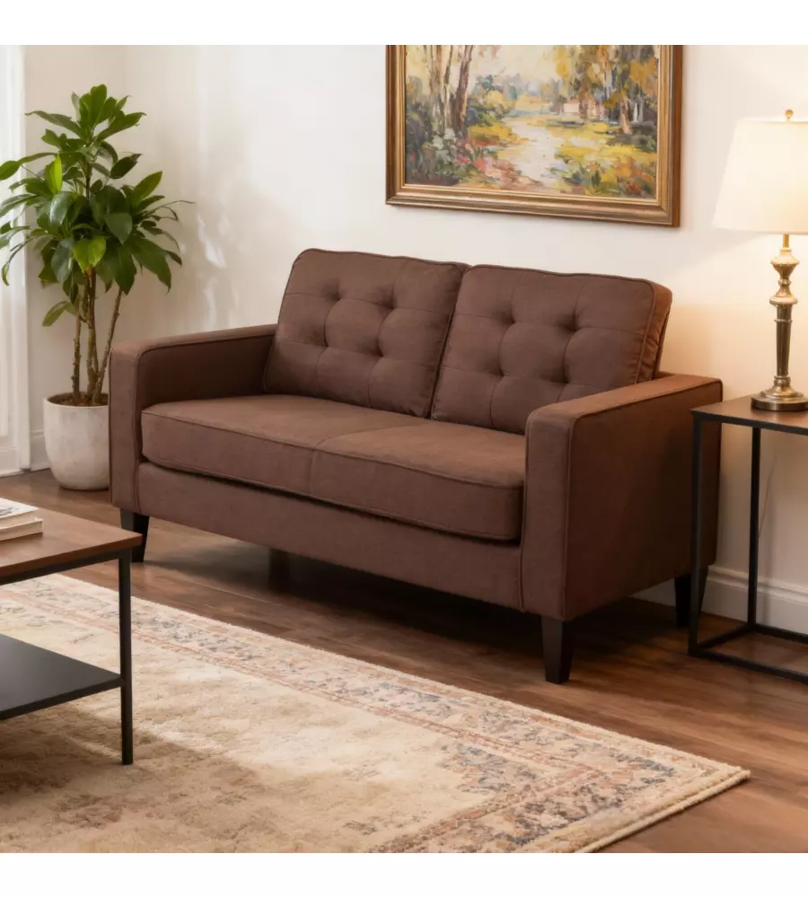 DIVANO 2 POSTI "RIVER" TESSUTO MARRONE 145X78X95 CM