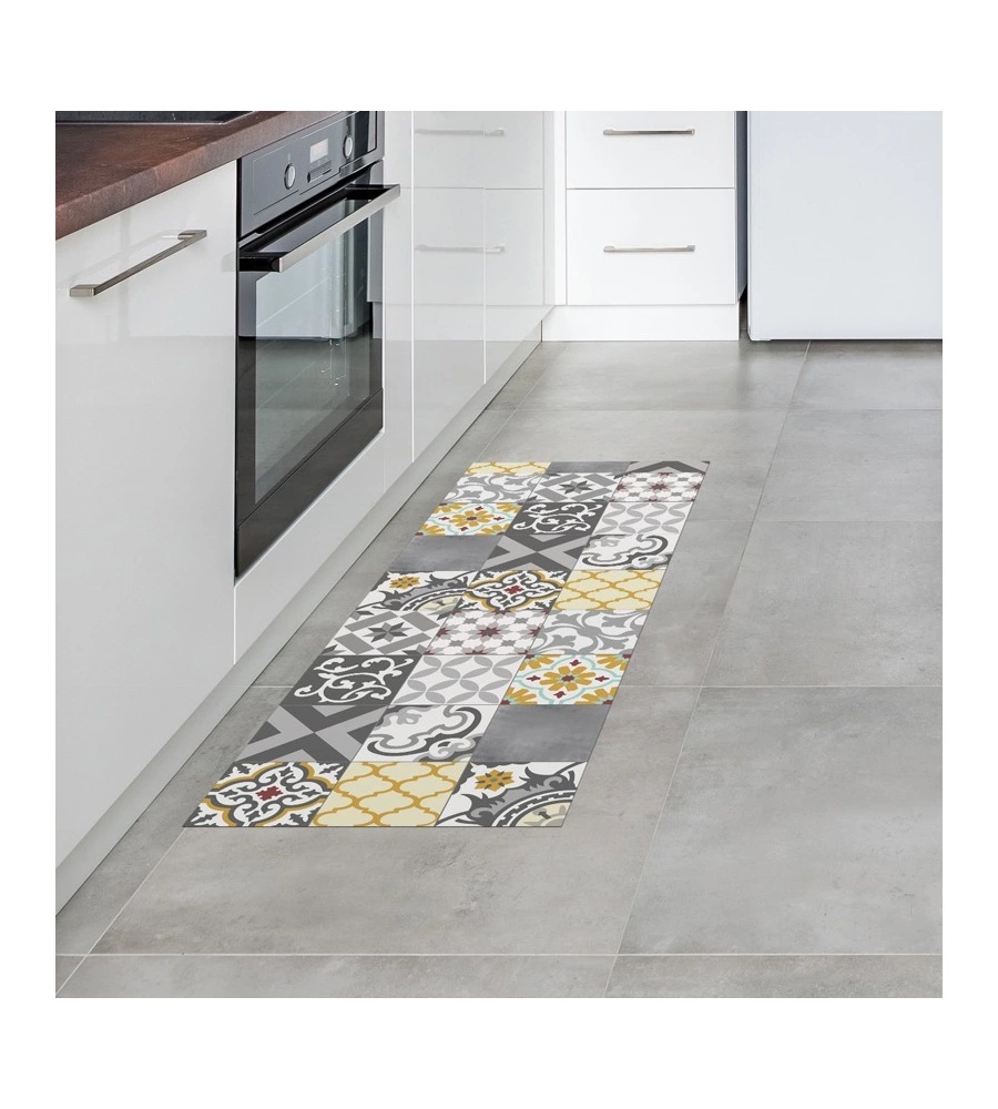 TAPPETO VINILICO STAMPATO "PATCH GRIGIO", 50X140 CM
