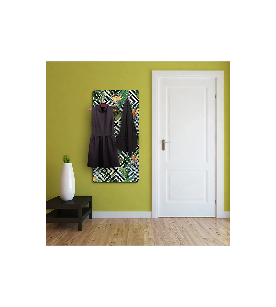 ATTACCAPANNI "TROPICAL" IN LEGNO CON 5 GANCI, 45X90X1 CM