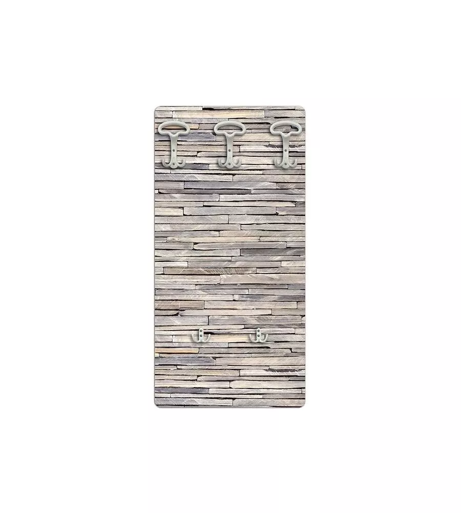 ATTACCAPANNI "STONES" IN LEGNO CON 5 GANCI, 45X90X1 CM
