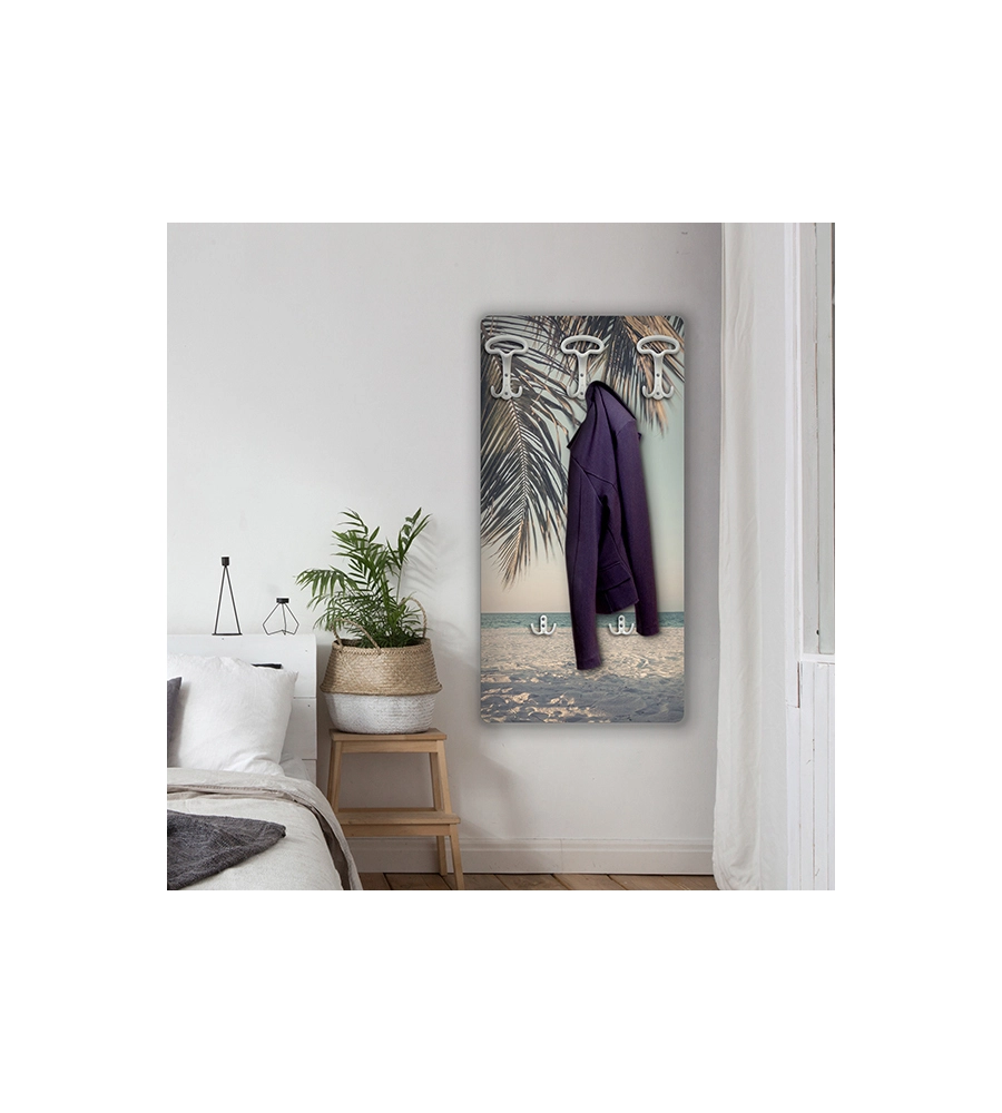 ATTACCAPANNI "PALM" IN LEGNO CON 5 GANCI, 45X90X1 CM