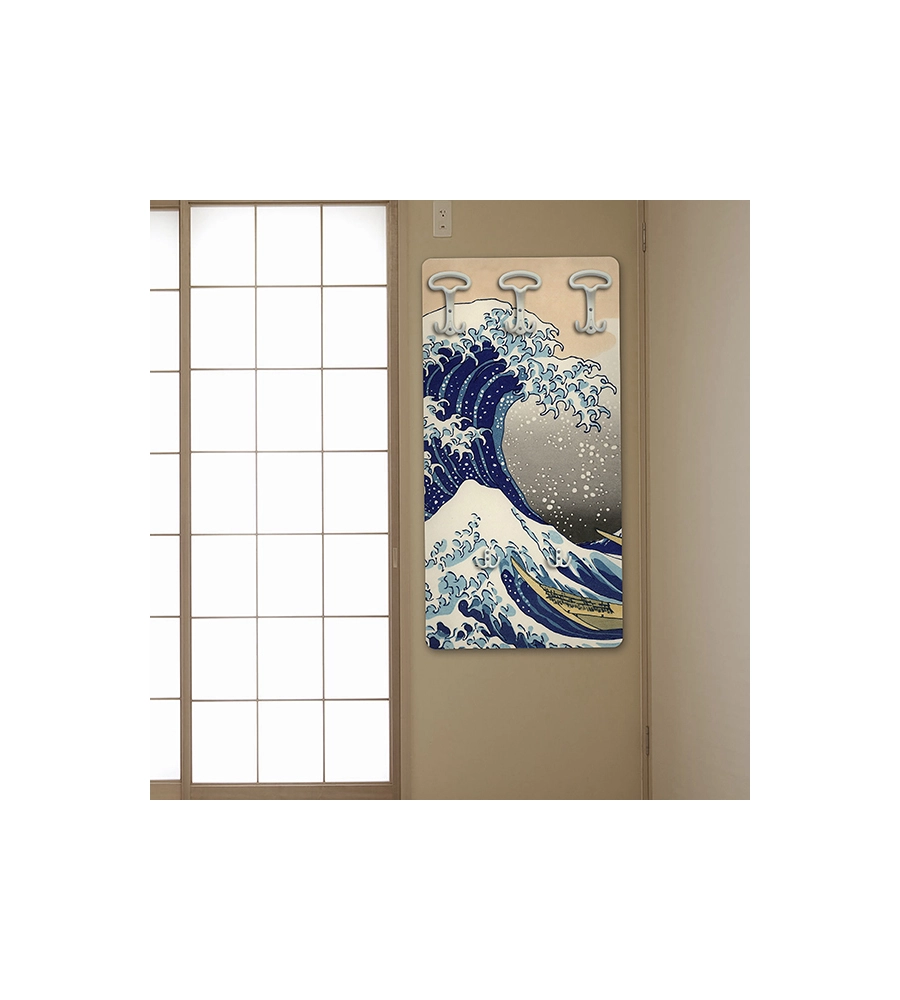 ATTACCAPANNI "HOKUSAI" IN LEGNO CON 5 GANCI, 45X90X1 CM