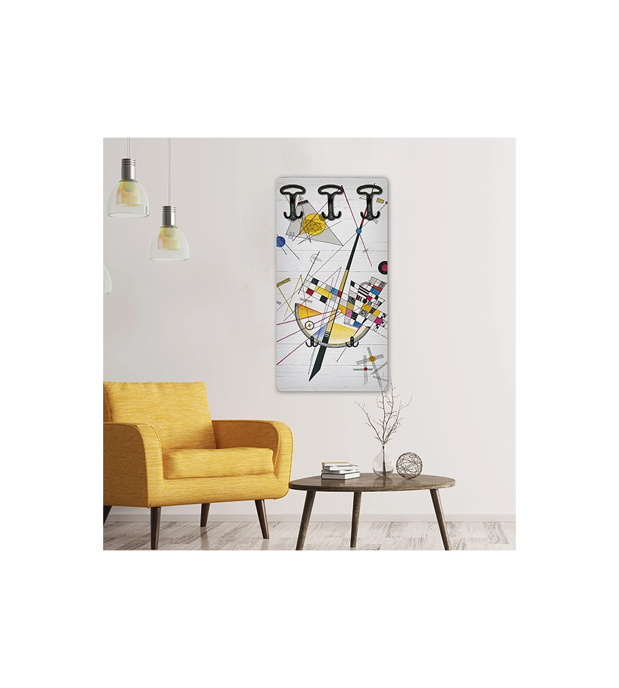 ATTACCAPANNI "KANDINSKY" IN LEGNO CON 5 GANCI, 45X90X1 CM