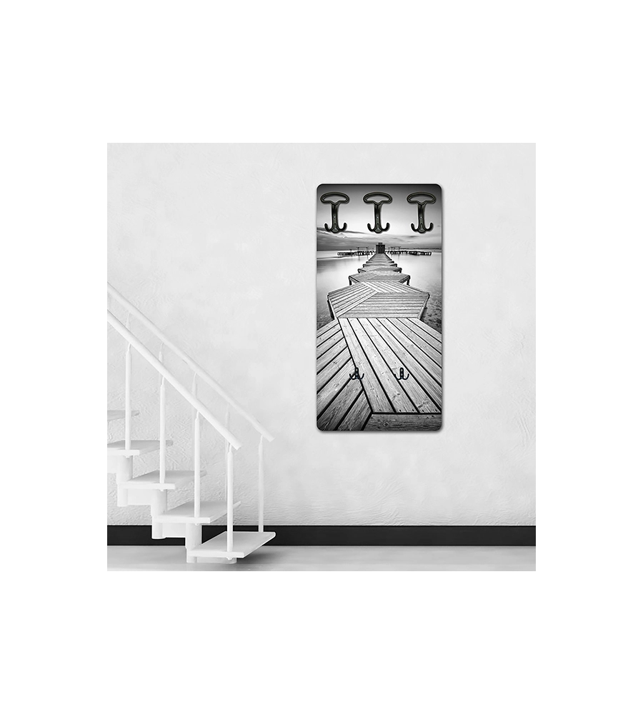 ATTACCAPANNI "PONTILE" IN LEGNO CON 5 GANCI, 45X90X1 CM