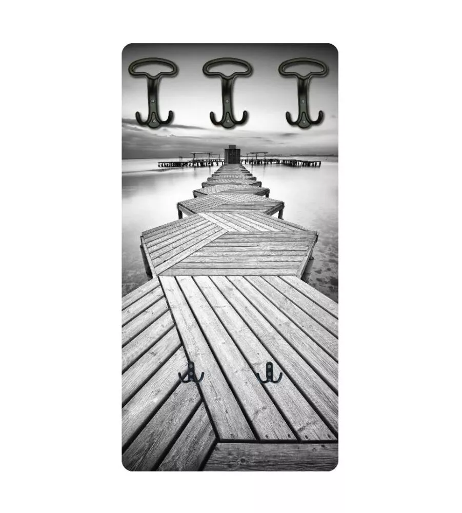 ATTACCAPANNI "PONTILE" IN LEGNO CON 5 GANCI, 45X90X1 CM