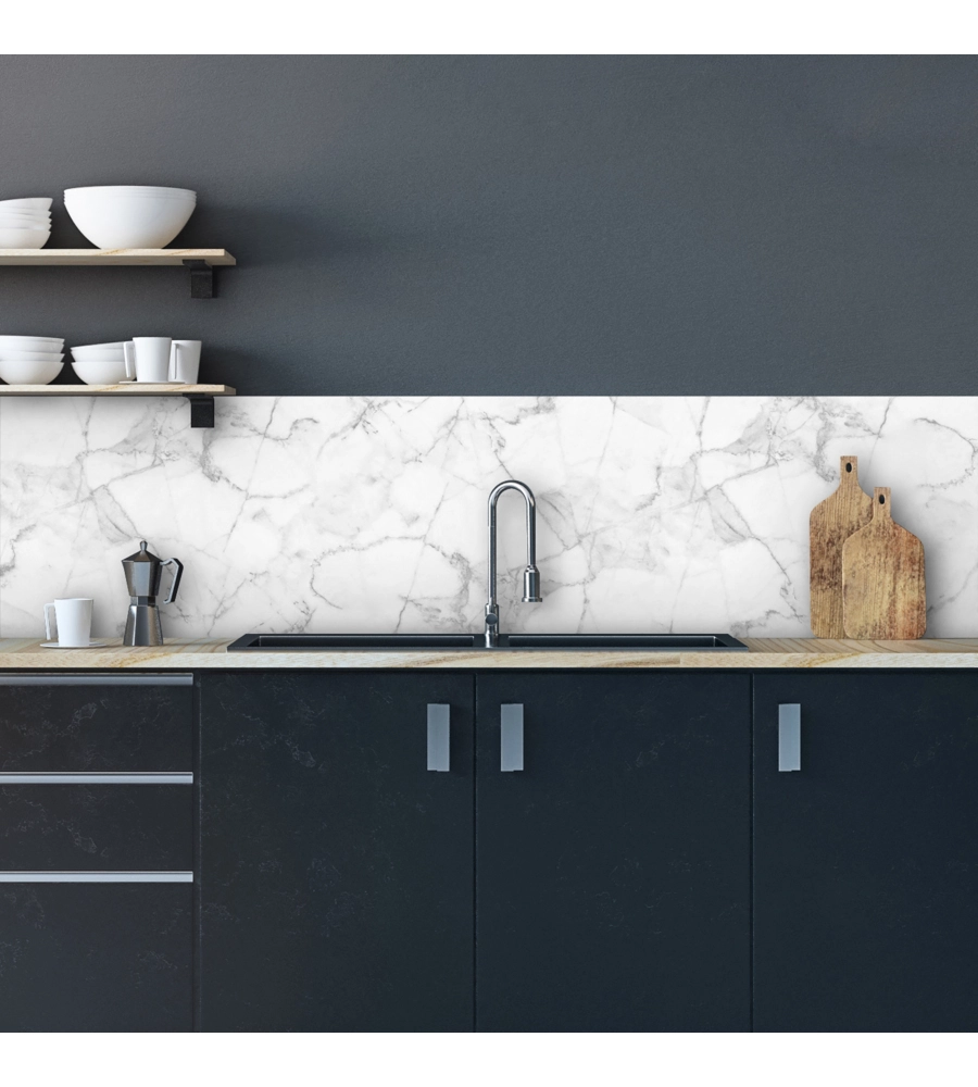 PARASCHIZZI ADESIVO IN PVC MARMO BIANCO, 260X60 CM