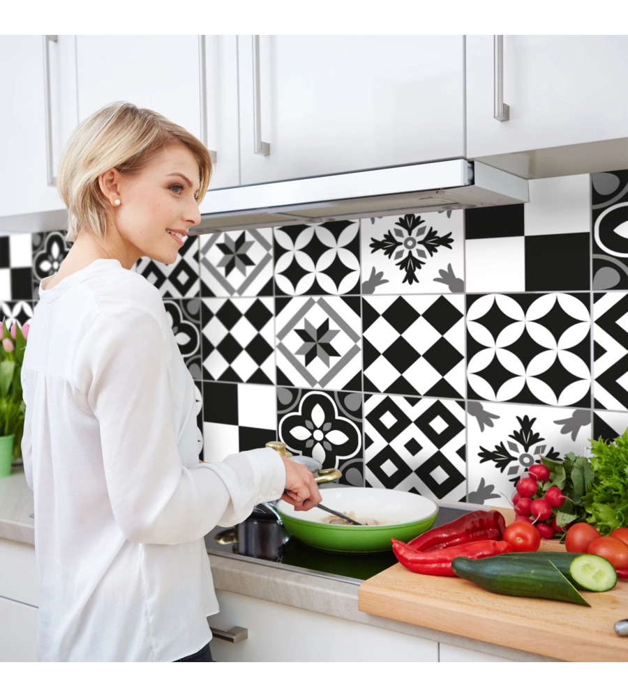 PARASCHIZZI ADESIVO IN PVC PIASTRELLE B&W, 260X60 CM