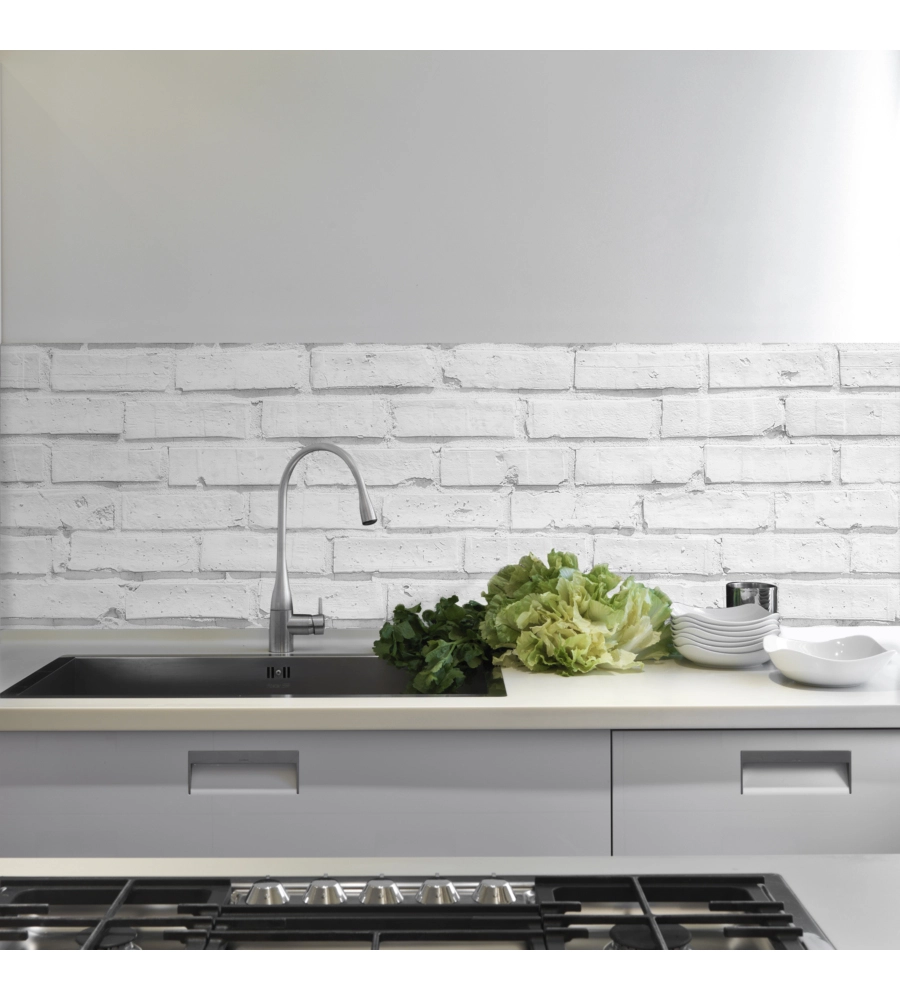 PARASCHIZZI ADESIVO IN PVC MATTONI BIANCHI, 260X60 CM