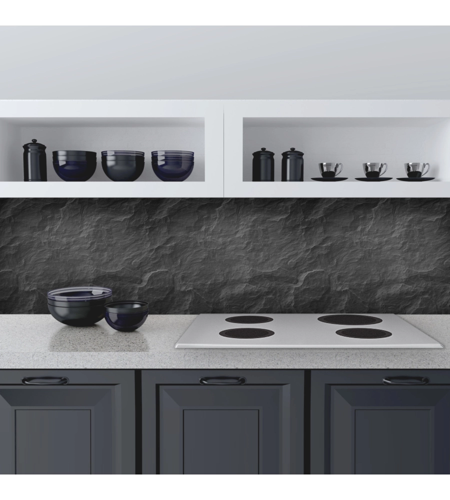 PARASCHIZZI ADESIVO IN PVC PIETRA NERA, 260X60 CM