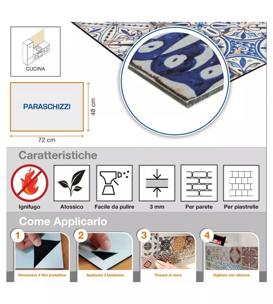 PARASCHIZZI IN ALLUMINIO AZULEJOS GRIGIE, 48X72 CM