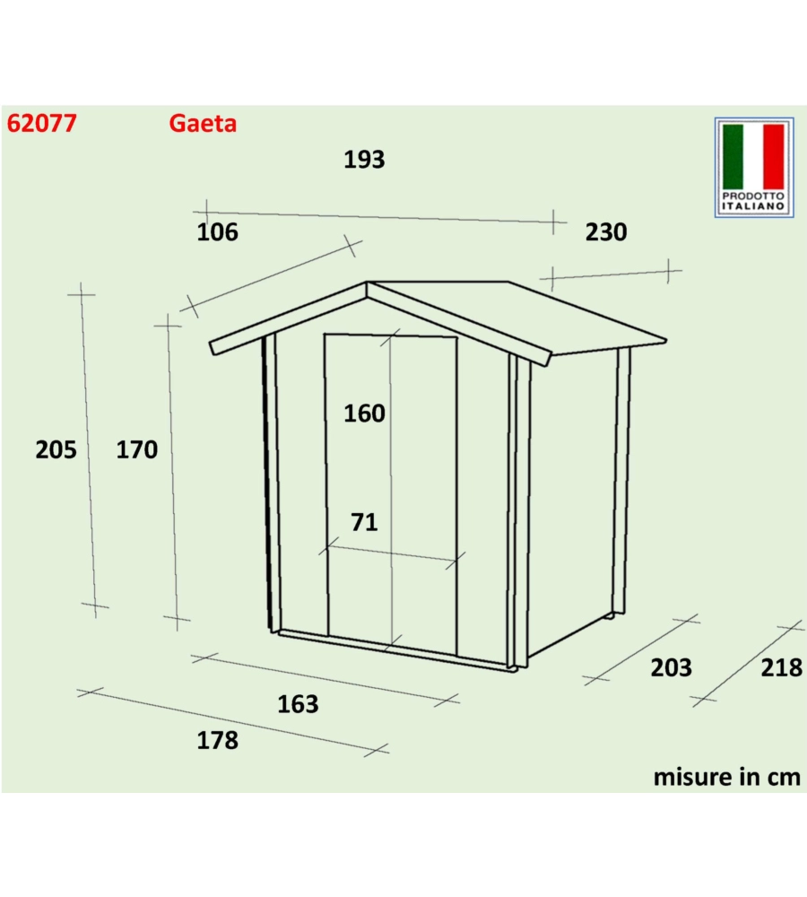 CASETTA IN LEGNO DA GIARDINO ALCE "GAETA" IN ABETE 178X218X205 CM
