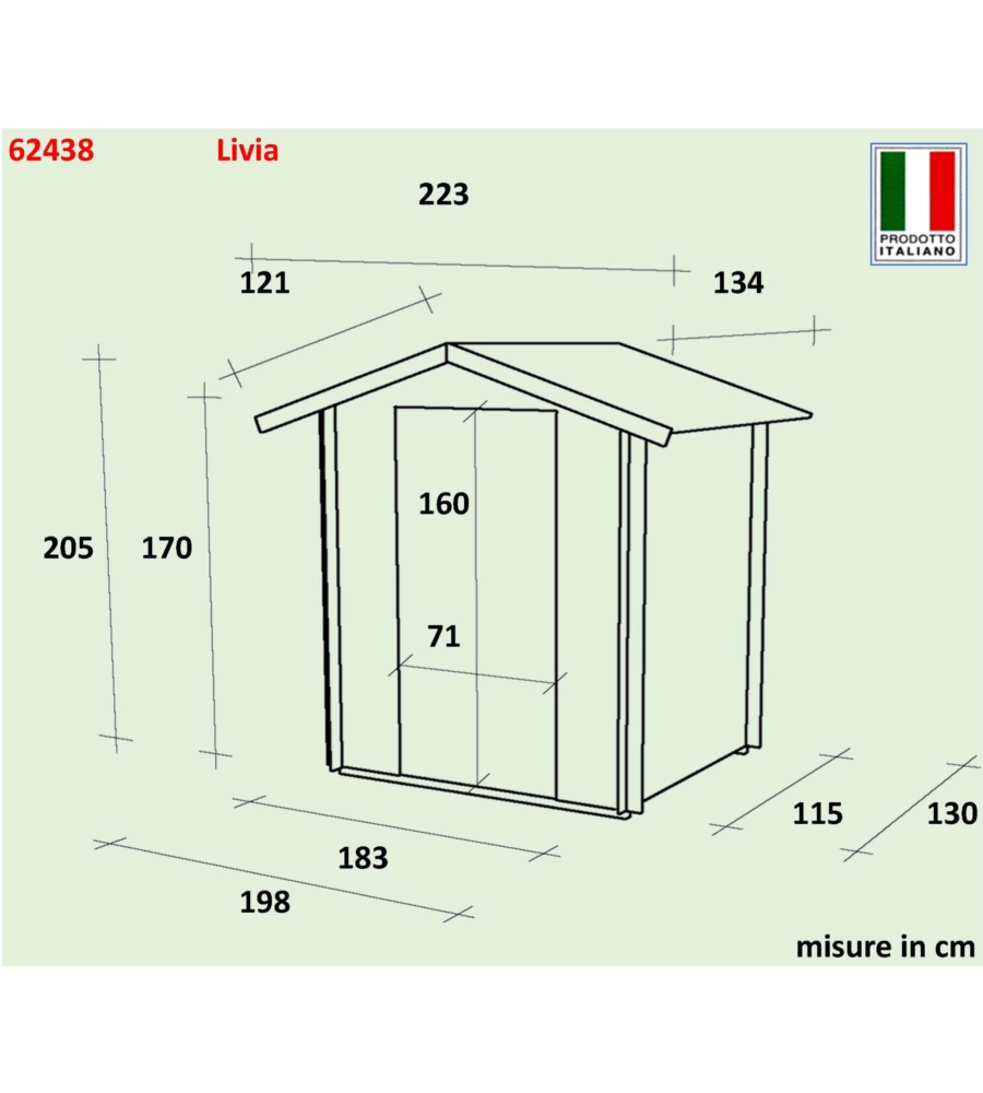 CASETTA IN LEGNO DA GIARDINO ALCE "LIVIA" IN ABETE 198X130X205 CM