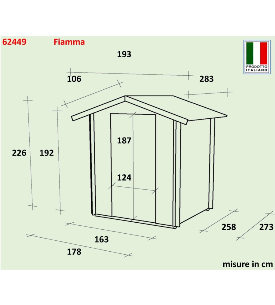 CASETTA IN LEGNO DA GIARDINO ALCE "FIAMMA" IN ABETE 178X273X226 CM