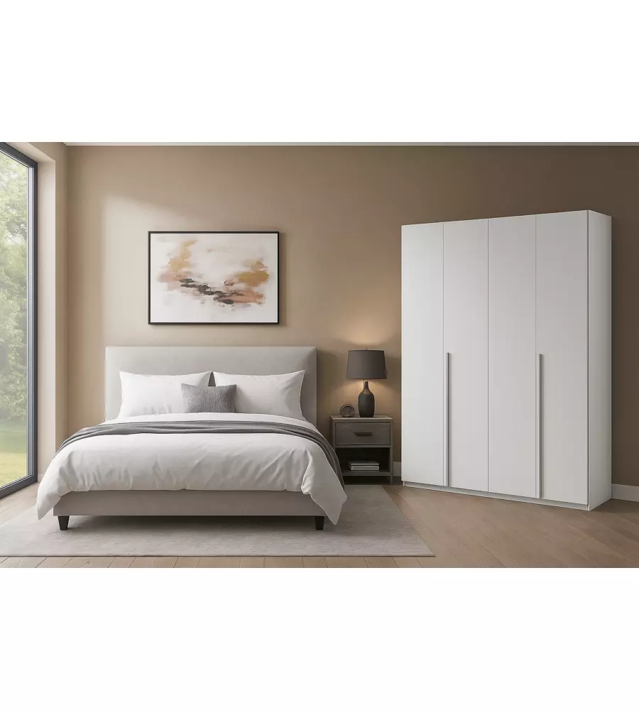ARMADIO 4 ANTE BATTENTI "GIOTTO" EFFETTO GRAFFIATO BIANCO 173X54X240 CM