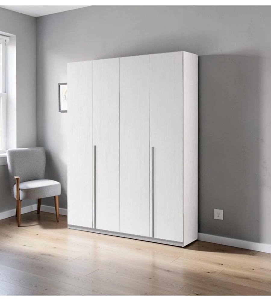 ARMADIO 4 ANTE BATTENTI "GIOTTO" EFFETTO GRAFFIATO BIANCO 173X54X240 CM