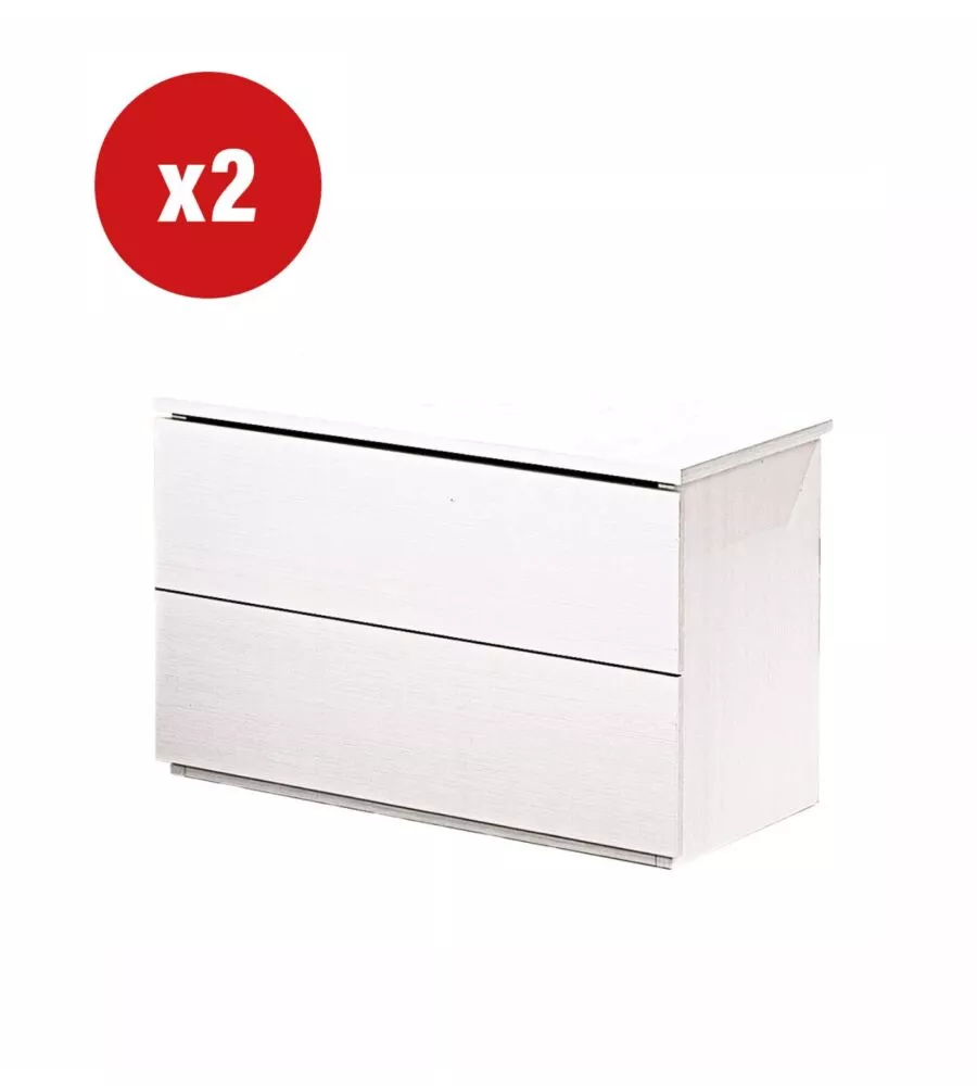 SET 2 COMODINI "GIOTTO" 2 CASSETTI BIANCO FIAMMATO 49X38X41 CM