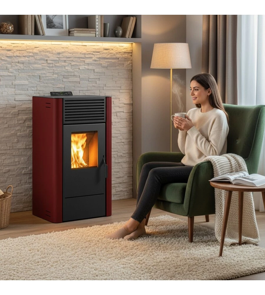 Stufa a pellet ventilata Caris "Dalia" bordeaux 7,5 kW