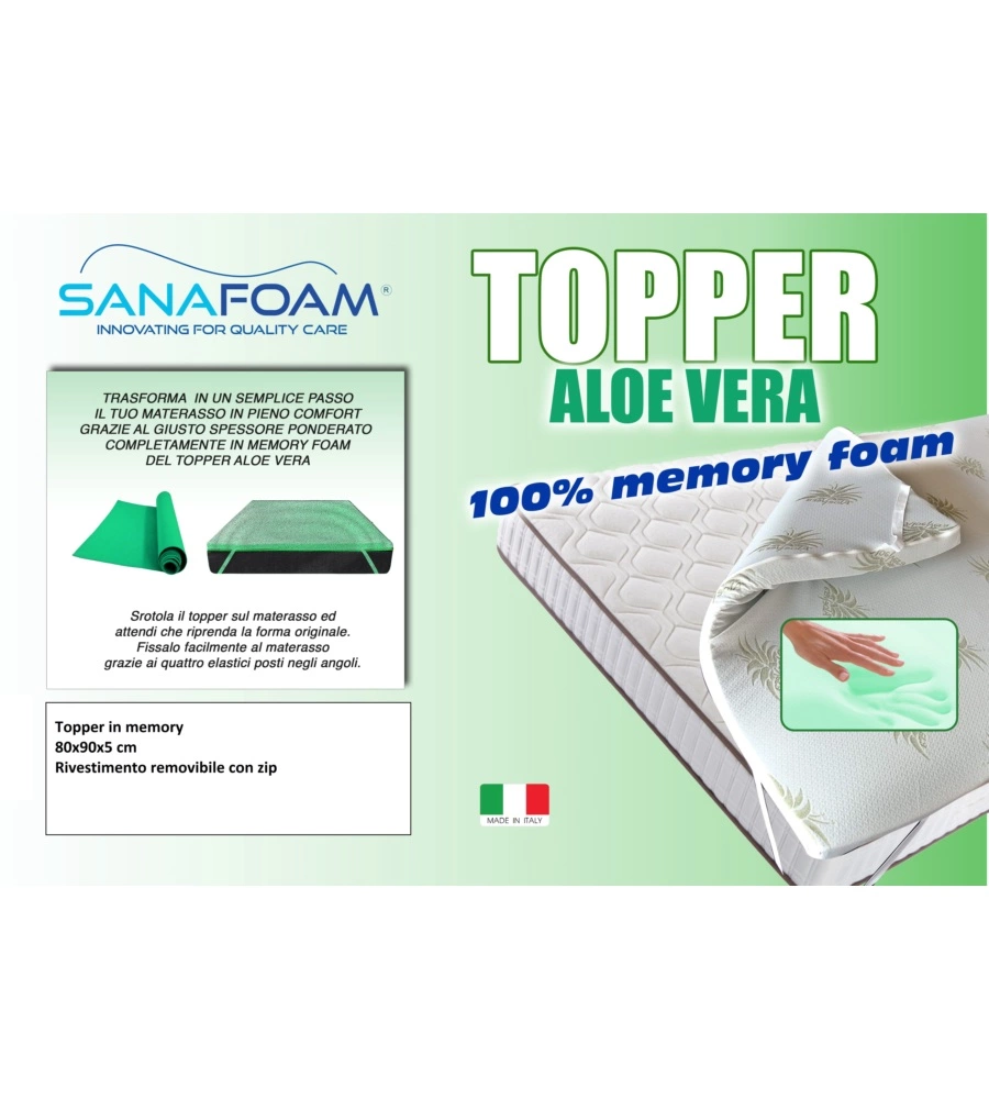 TOPPER SINGOLO IN MEMORY FOAM CON ALOE 80X190 CM
