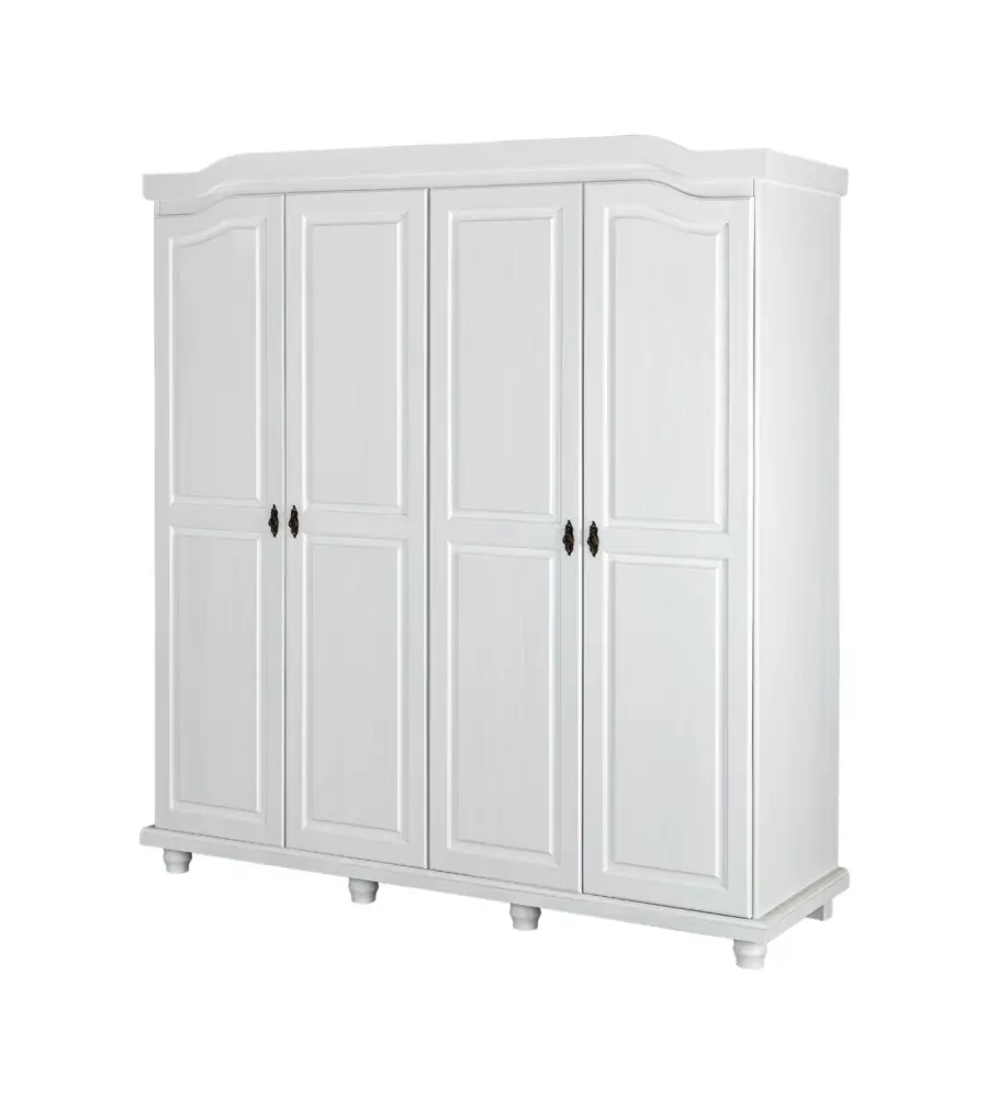 ARMADIO 4 ANTE IN PINO MASSELLO BIANCO, 182X59,5X197,5 CM