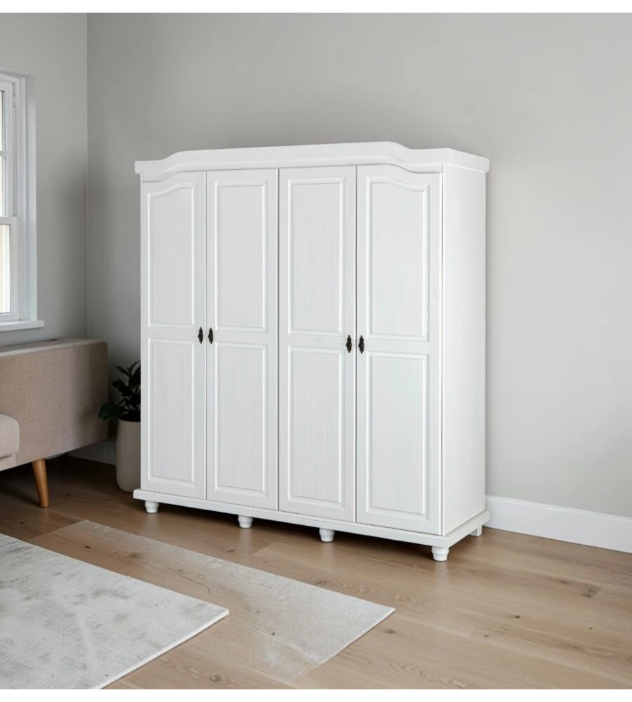 ARMADIO 4 ANTE BATTENTI IN PINO MASSELLO BIANCO 182X59,5X197,5 CM