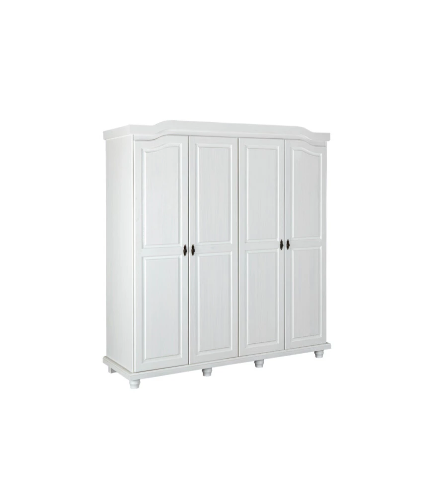 ARMADIO 4 ANTE IN PINO MASSELLO BIANCO, 182X59,5X197,5 CM
