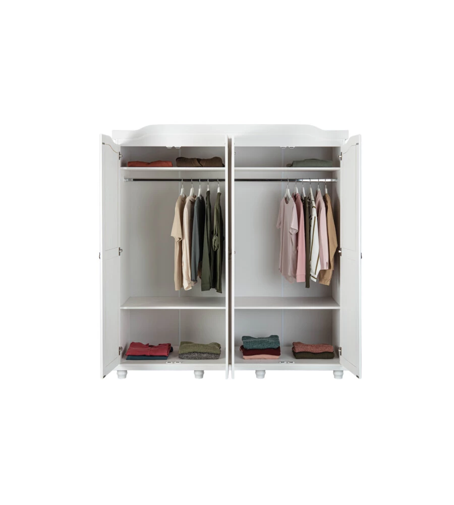 ARMADIO 4 ANTE IN PINO MASSELLO BIANCO, 182X59,5X197,5 CM
