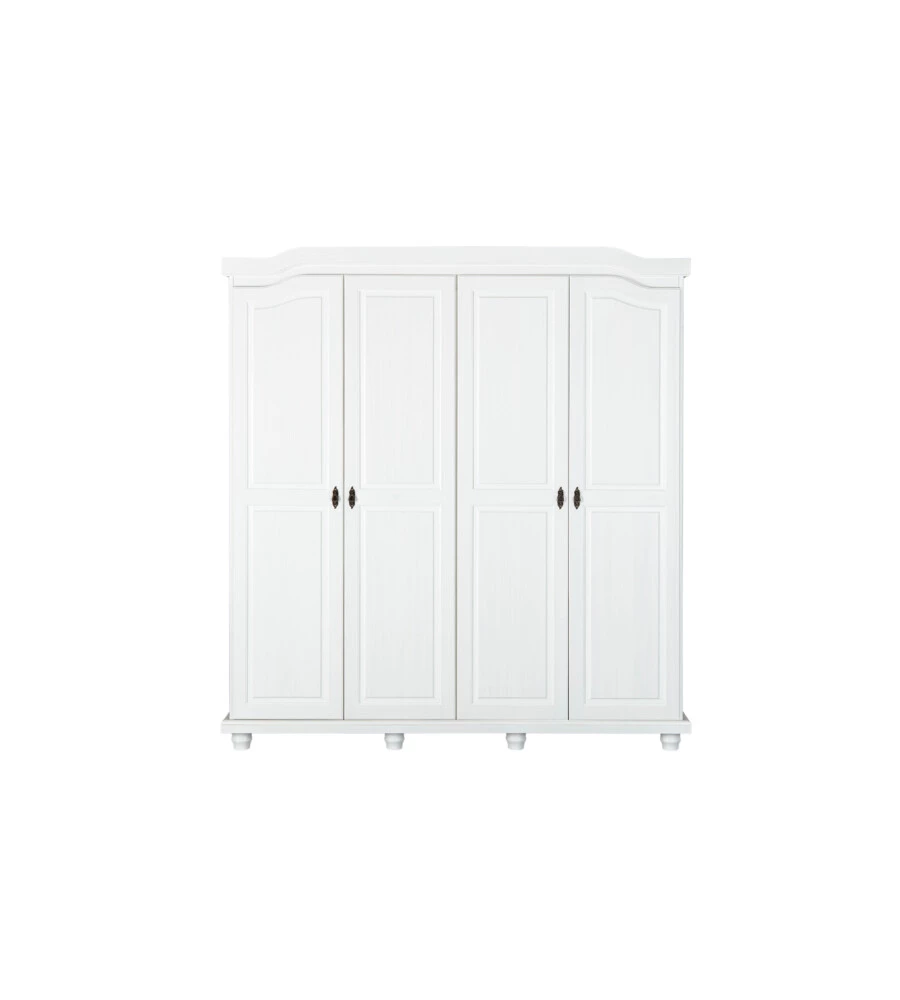 ARMADIO 4 ANTE IN PINO MASSELLO BIANCO, 182X59,5X197,5 CM