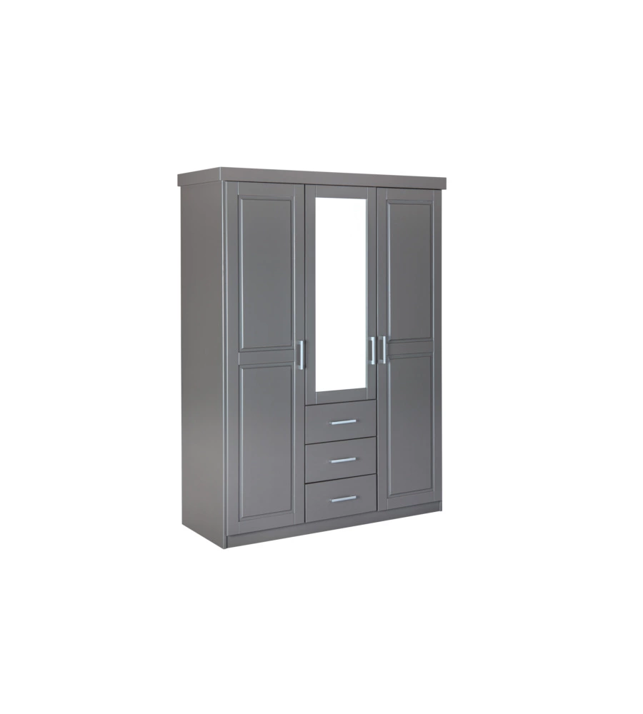 ARMADIO 3 ANTE E 3 CASSETTI IN LEGNO DI PINO MASSELLO GRIGIO, 140X55X190 CM
