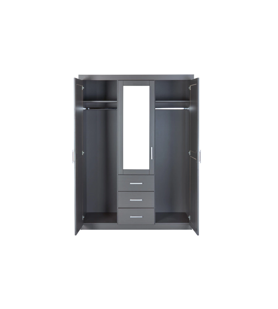 ARMADIO 3 ANTE E 3 CASSETTI IN LEGNO DI PINO MASSELLO GRIGIO, 140X55X190 CM