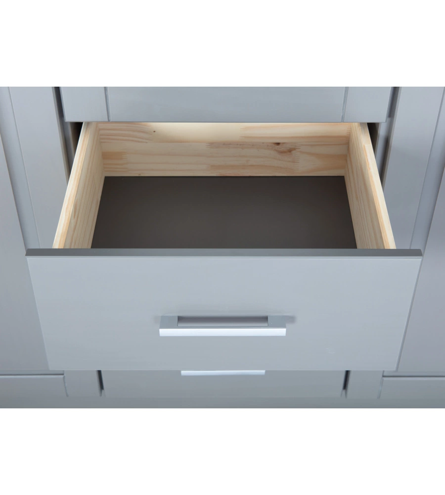 ARMADIO 3 ANTE E 3 CASSETTI IN LEGNO DI PINO MASSELLO GRIGIO, 140X55X190 CM