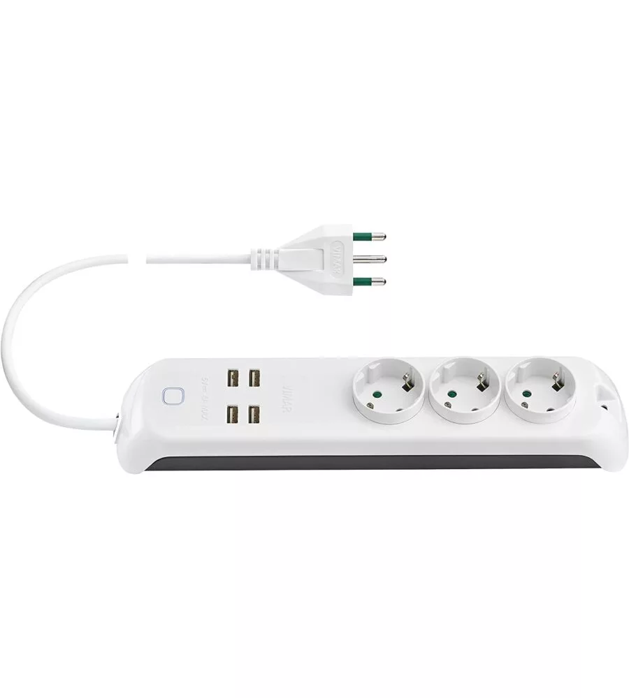 MULTIPRESA SMART WIFI, COMPATIBILE CON ALEXA E GOOGLE HOME, 3 USCITE SCHUKO, 4 USB A, SPINA 16A, CONTROLLO VOCALE O REMOTO CON APP VIEW - VIMAR