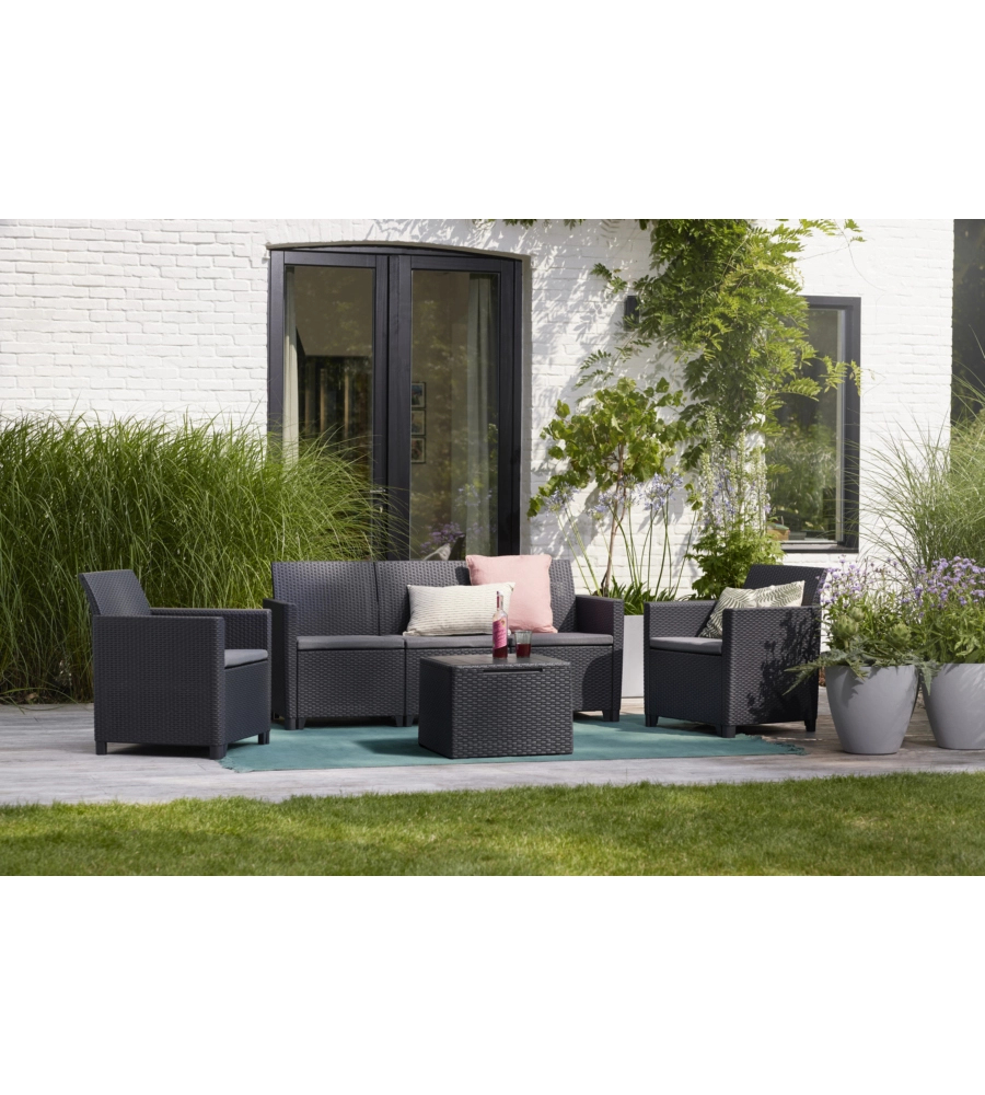 SET DA GIARDINO "CLAIRE LOUNGE" CON 2 POLTRONE, UN DIVANO A 3 POSTI E TAVOLO, COLORE GRAFITE - KETER