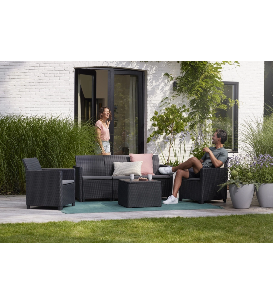 SET DA GIARDINO "CLAIRE LOUNGE" CON 2 POLTRONE, UN DIVANO A 3 POSTI E TAVOLO, COLORE GRAFITE - KETER