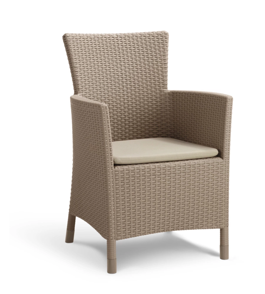 POLTRONA DA GIARDINO "IOWA DINING CHAIR" CON CUSCINO COLORE CAPPUCCINO, 89X60X62 CM - KETER