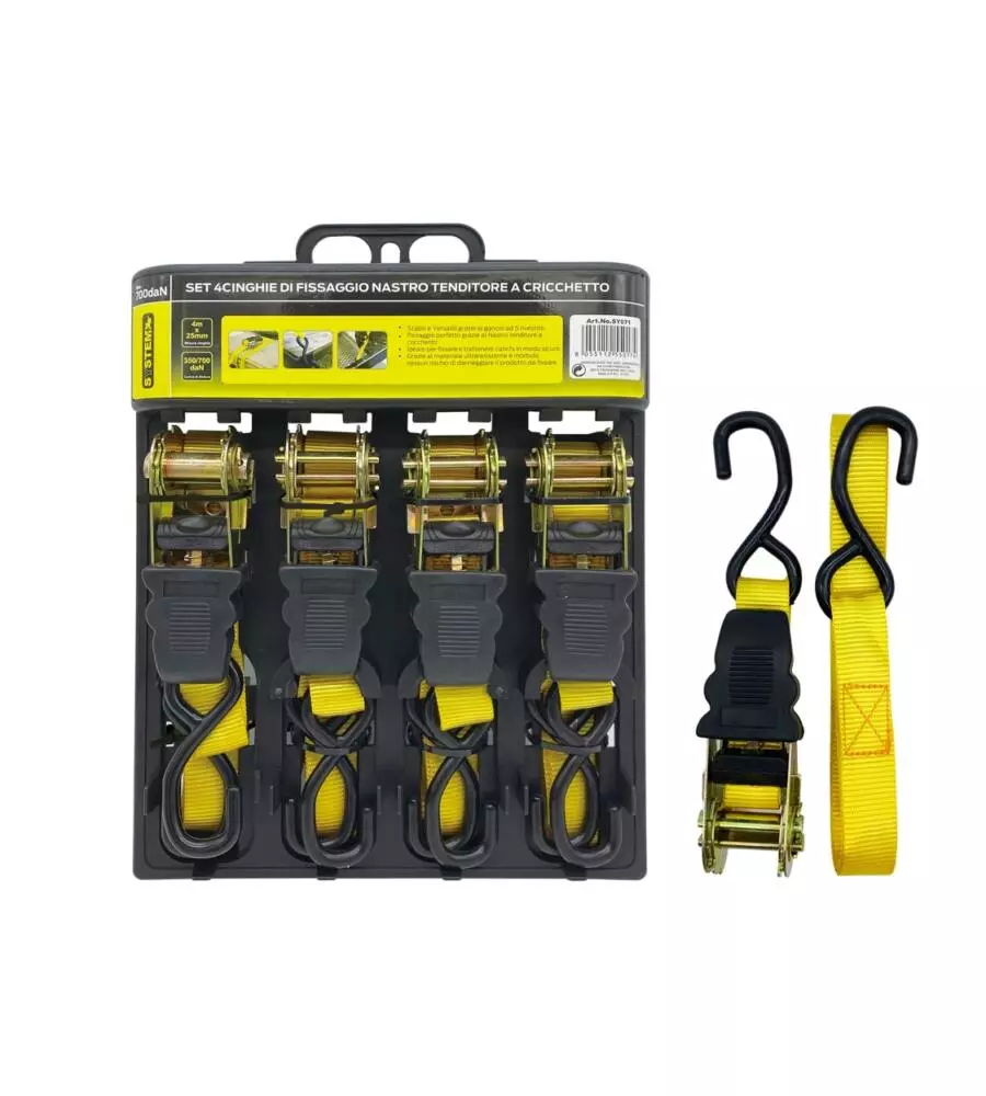 SET 4 CINGHIE A CRICCHETTO DA 25 MM X 4 MT - SYSTEM+