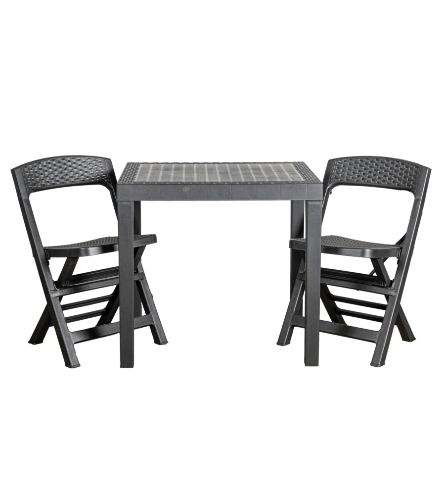 SET DA GIARDINO "POKER" IN POLIPROPILENE ANTRACITE 2 SEDUTE E TAVOLO