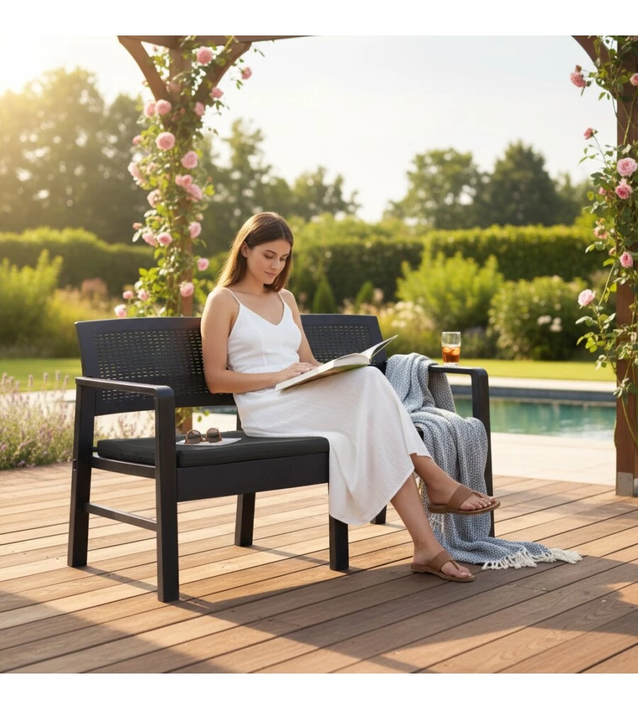 PANCA DA ESTERNO "SAWU" IN POLIPROPILENE CON CUSCINO ANTRACITE 121X58X74 CM