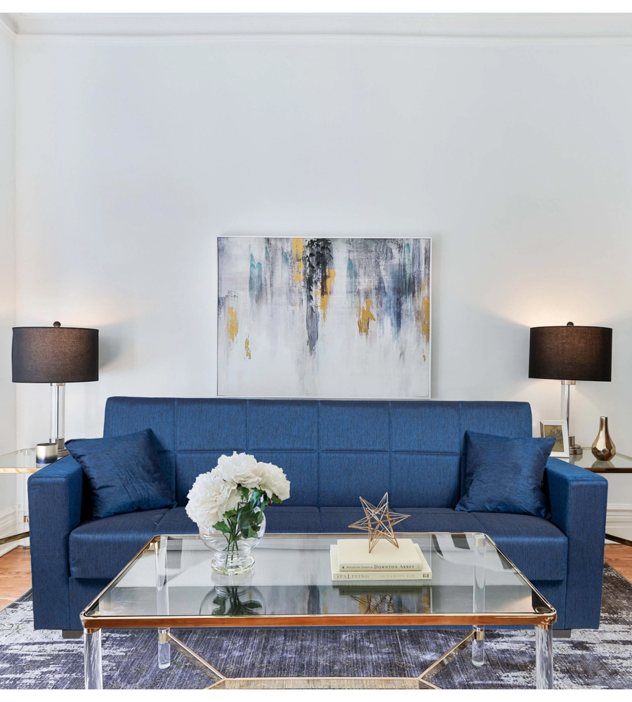 DIVANO LETTO "NORA" 3 POSTI IN TESSUTO BLU, 212X80X87 CM
