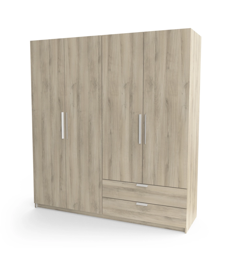 ARMADIO 4 ANTE E 2 CASSETTI QUERCIA, 178X51,4x191,5 CM
